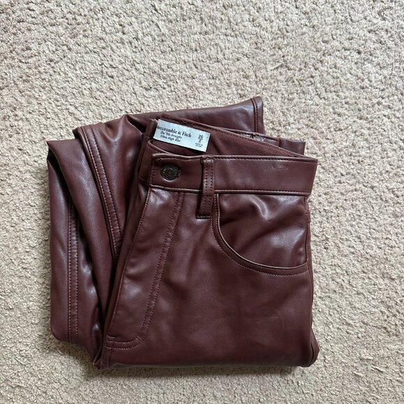 Abercrombie Pants Womens 2 26x30 Faux Leather 90s Straight High Rise Brown - Picture 13 of 13